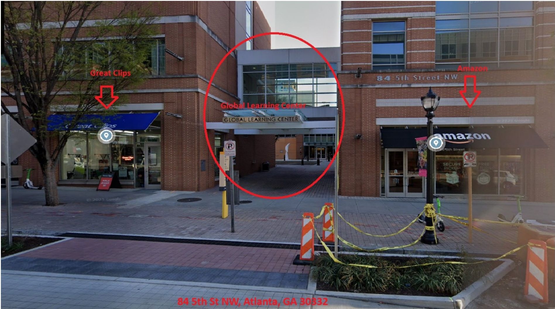 Global Learning Center entrance, between Great Clips and Amazon